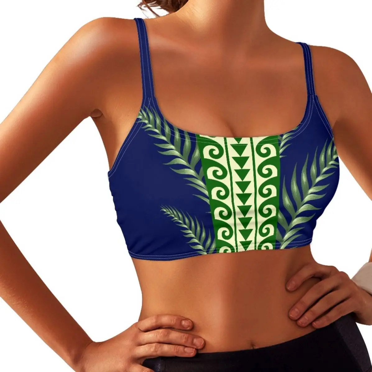 New Polynesian Print Wholesale Custom Bra Yoga Tank Top Adjustable Sports Bra For Women Spaghetti Straps Zipperless Bras