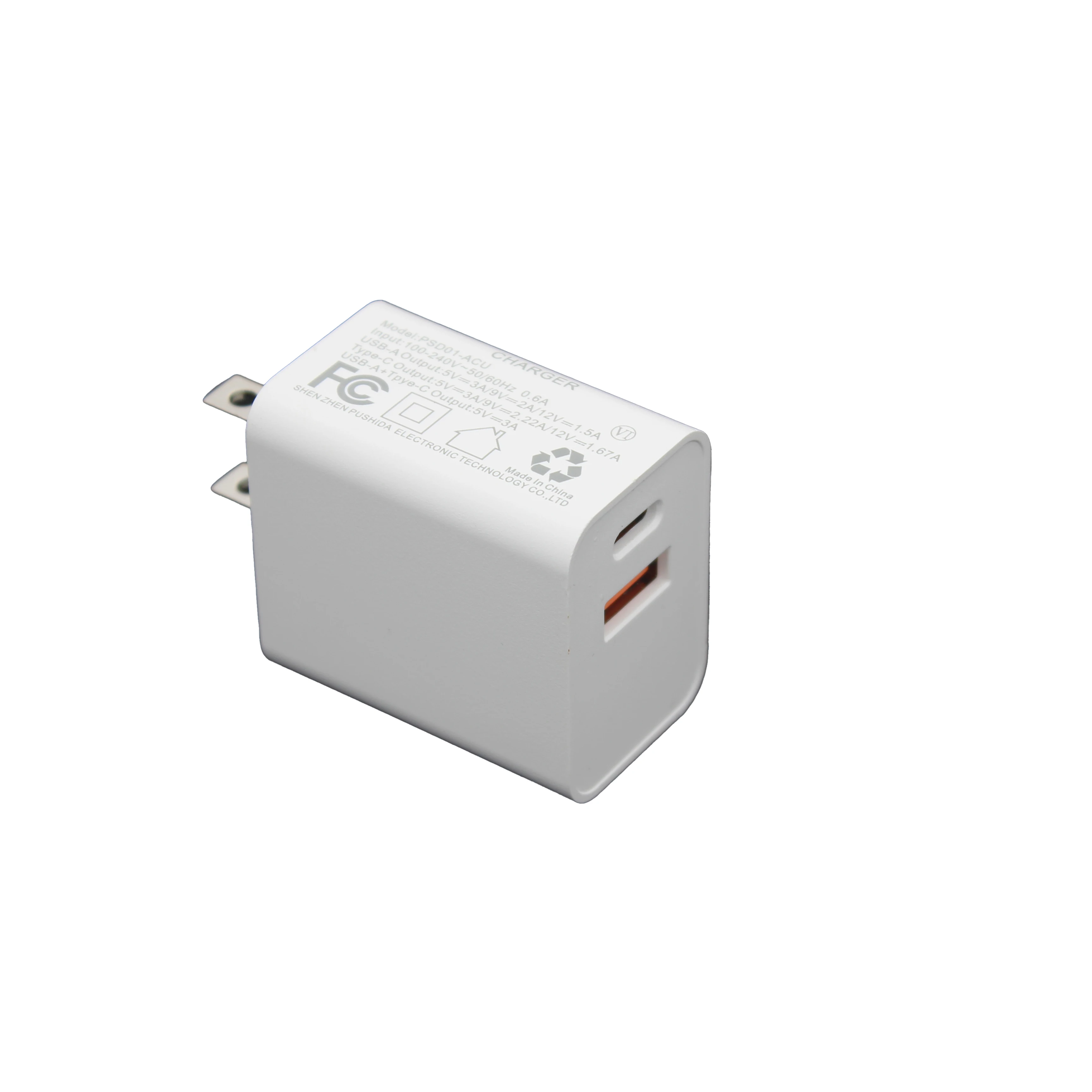ETL FCC PSE certification US plug 5V 3A mobile phone type-c QC 3.0 PD 3.0 portable phone wall charger