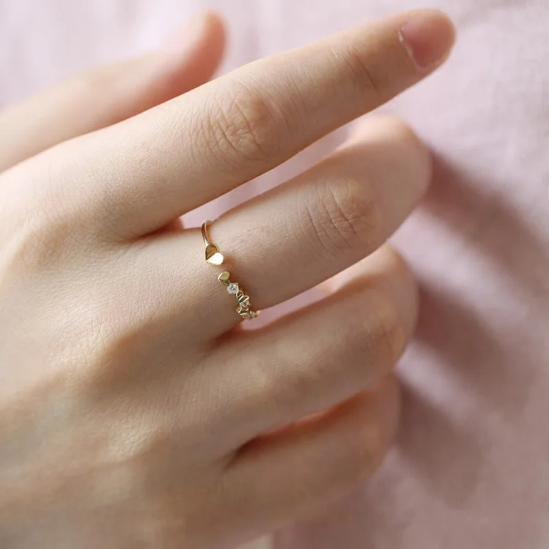 Trendy 925 Sterling Silver Heart Shape Ring 14K Gold Plated Female Index Finger Ring