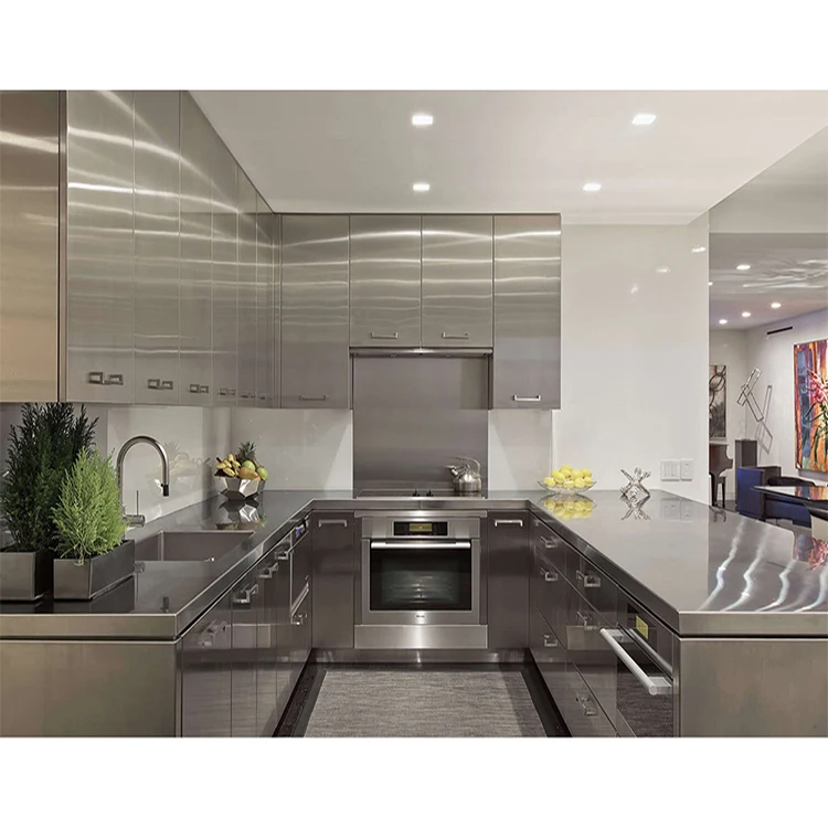 Factory price custom commercial restaurant metal water resistant full stainless steel modular kitchen cabinets with double sink