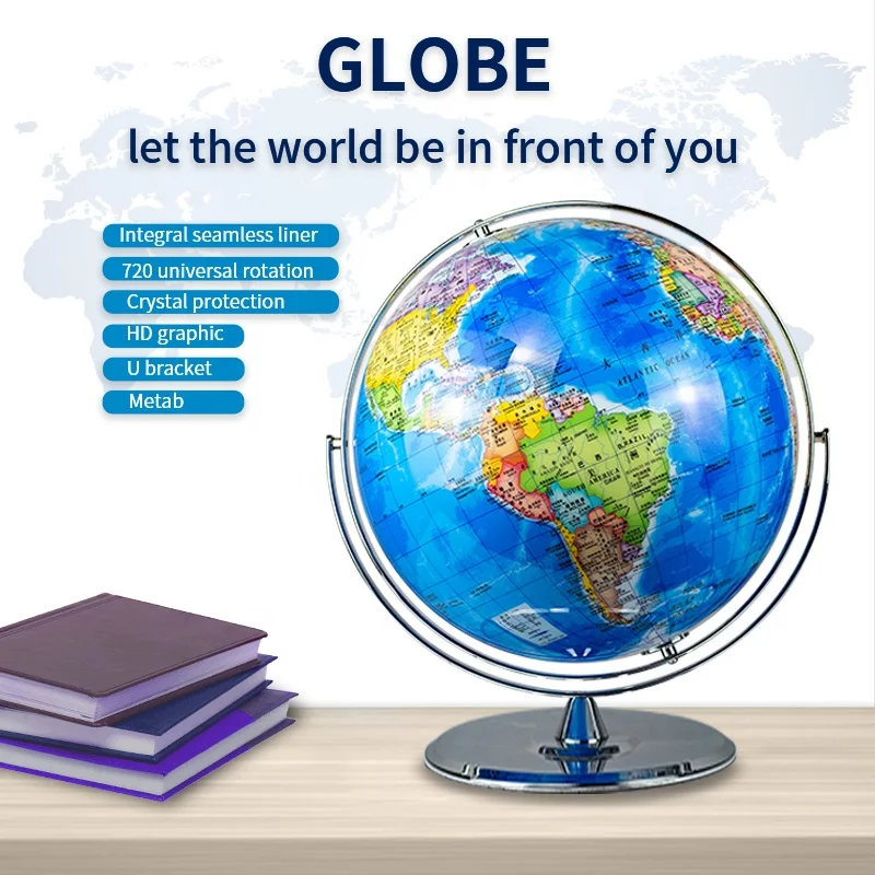 Seeball 50cm Retro Desktop universal bright chrome globe For  Popular Science Education Business Home Decoration Desktop Globe
