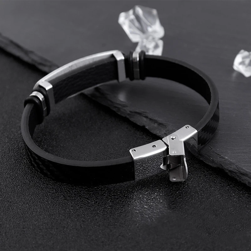 Hot Selling New Fashion Vintage Men Custom Name Logo Laser Letter Leather Stainless Steel Bracelet