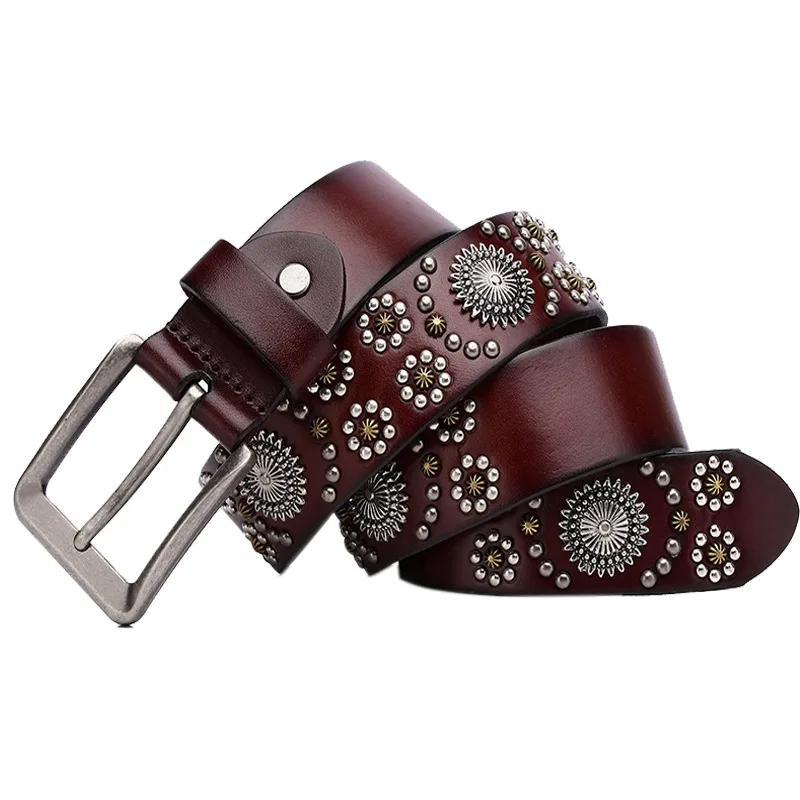 New Style Personalized Studded Belt Studs Decorative Belt Punk Style Hand-Decorated Belt Full Grain Leather