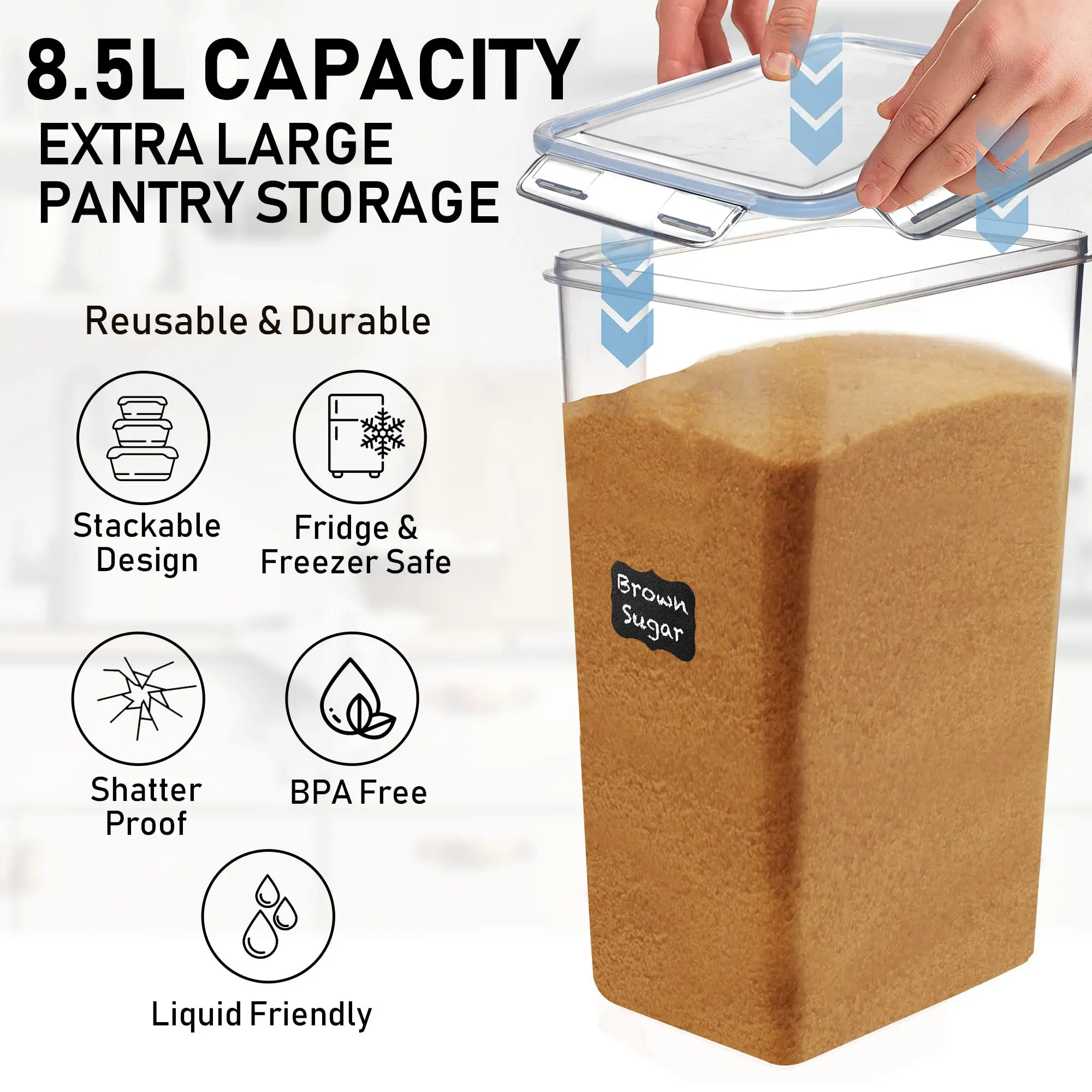 2pcs 8.5L Airtight Jar Pet Food Container Pantry Candy Storage Organizer Sealed Containers Rice Bucket for 10kg Load