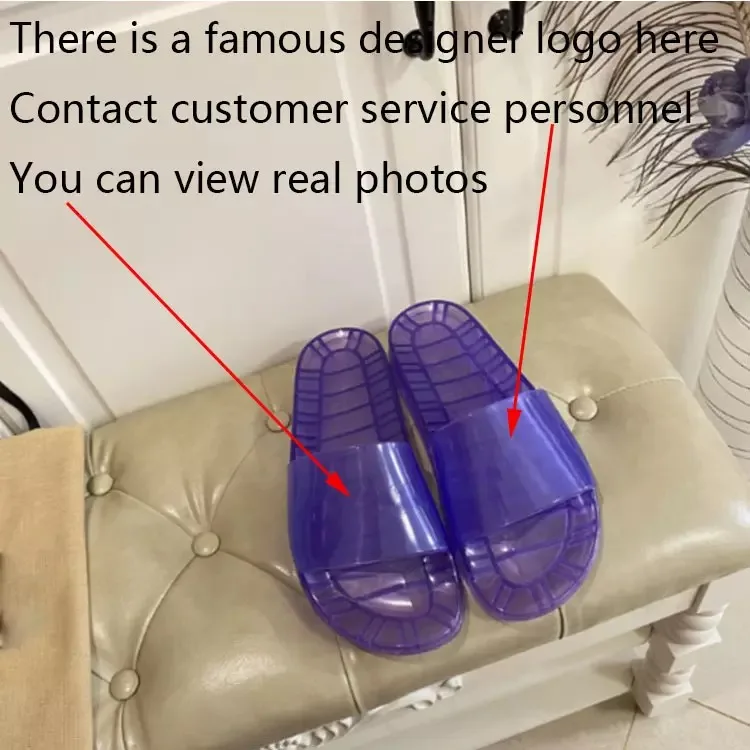 cross-border fashion brand indoor slides for ladiesflat sandals designer transparent crystal jelly slippers