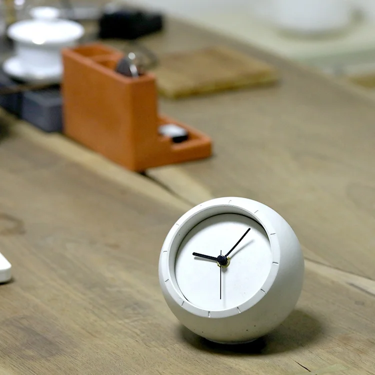 Vintage Concrete Table Desk Clock Travel Cement Clock No Ticking Xmas Gift