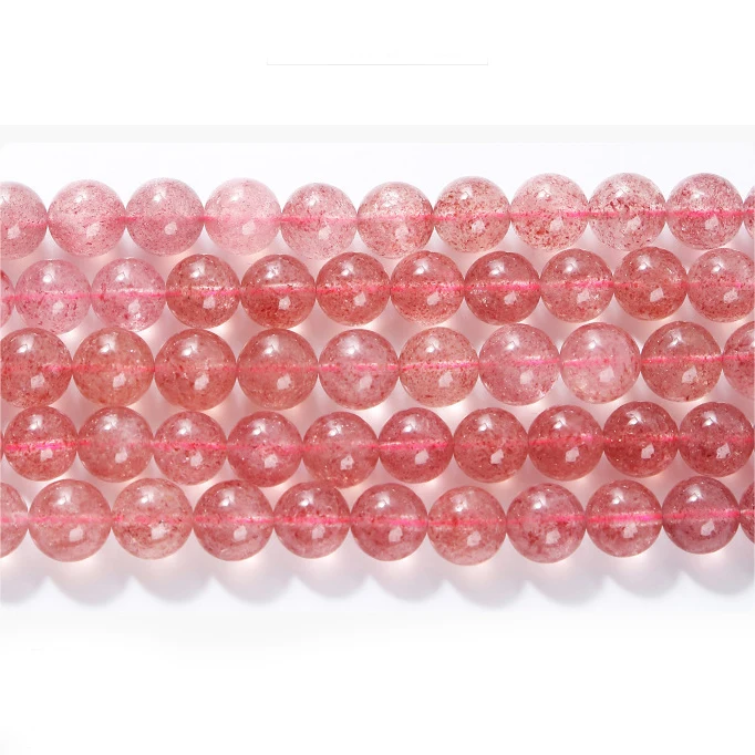 5a Natural Strawberry Quartz Beads Polished Round Ball Strands for Bracelet Making