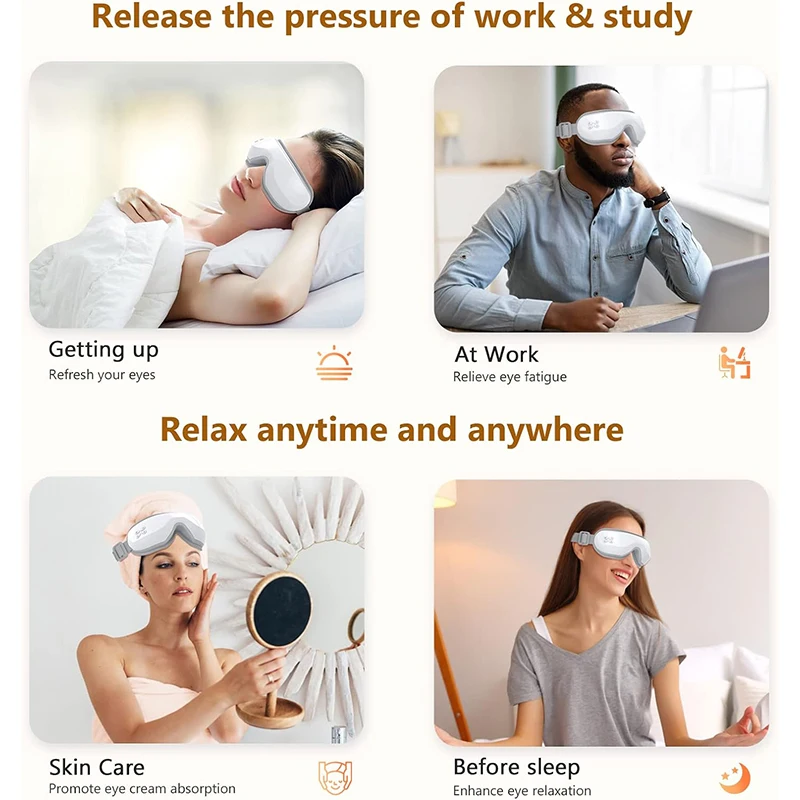 Electric Massage Eye Mask with Heat Bluetooth Music for Migraines Improve Sleep Eye Massager