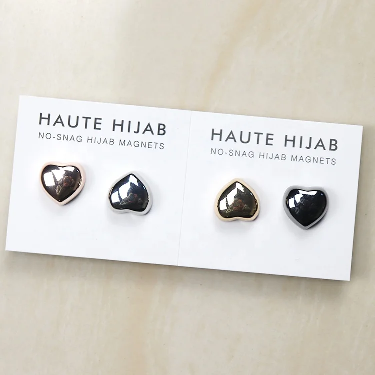 
2021 latest fashion heart brooch hijab magnets pin custom scarf metal muslim no snag strong hijab magnetic pins 