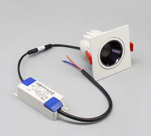 High quality anti glare COB LED aluminium down light 45 degree adjustable square flicker free driver 7 watt 12w cri90