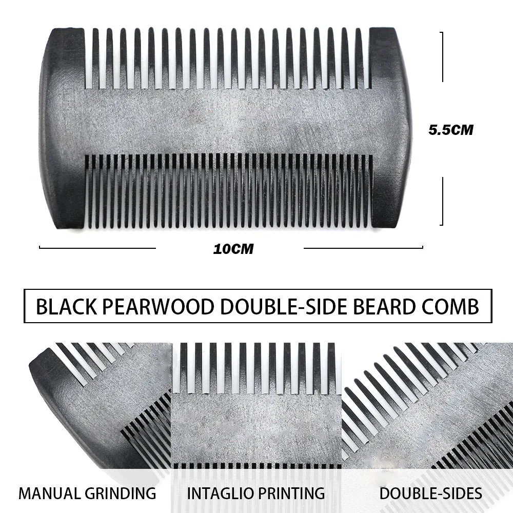 Wholesale Hot Selling Custom Logo Dual-sided Wood Beard Comb Black