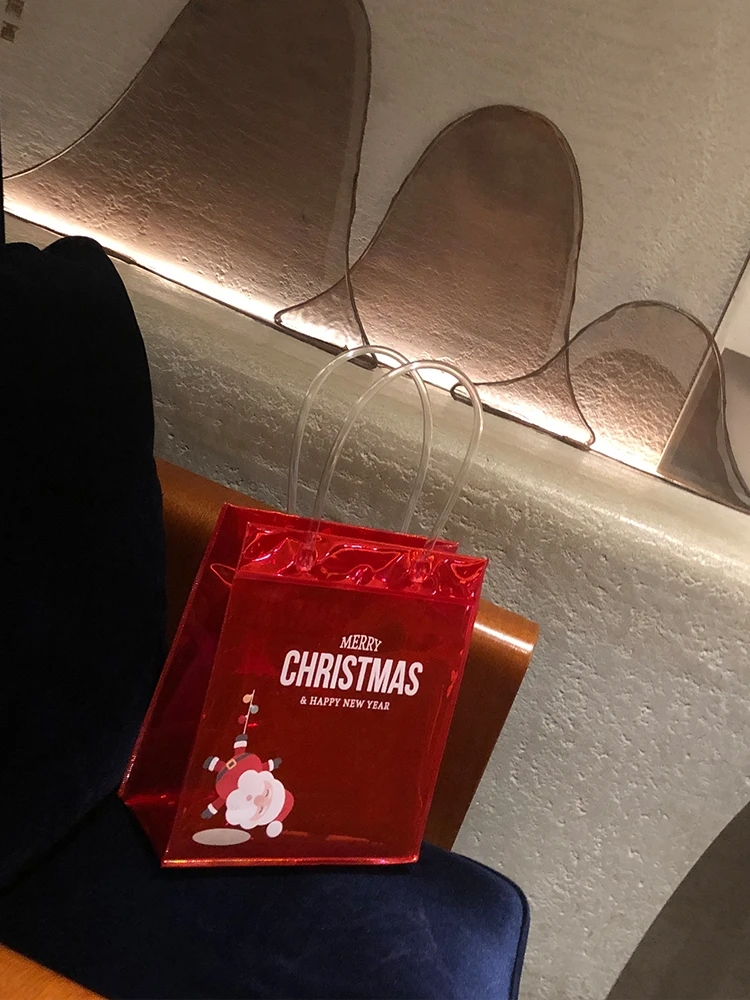 Hot sale  red PVC Tote Gift Bag Shopping Jelly Christmas Thanksgiving Organizer Bags wedding gift Packaging Bag