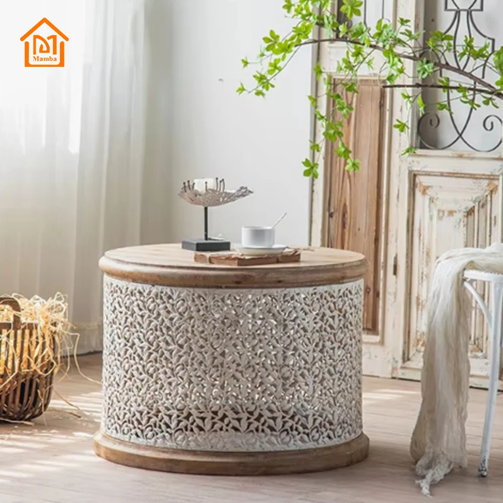 Multi-size White Design Wrought Iron Table Home Elegant Decor Small Furniture Antique Round Coffee