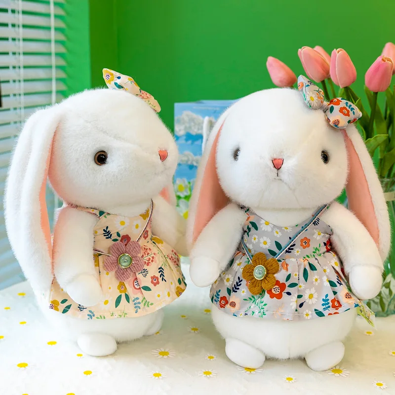 Cute Little White Rabbit Plush Toy Fragmented Flower Skirt Rabbit Doll Grab Machine Cloth Doll Girl Birthday Gift Wholesale
