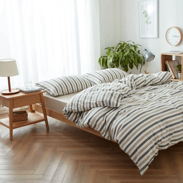 Китайский поставщик, мягкое теплое простое плоское постельное белье с клетчатым узором, 100 хлопок, Комплект постельного белья для отеля