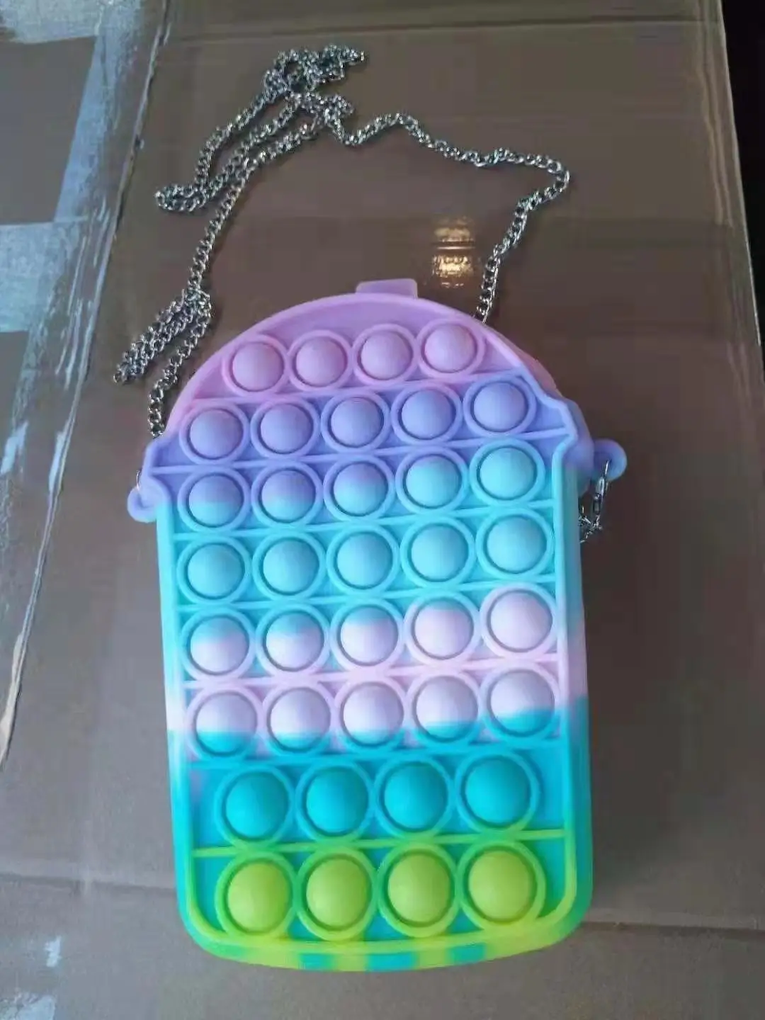 new style sensory fidget toys kids bags silicone stress reliever pop bags it chain shoulder bag