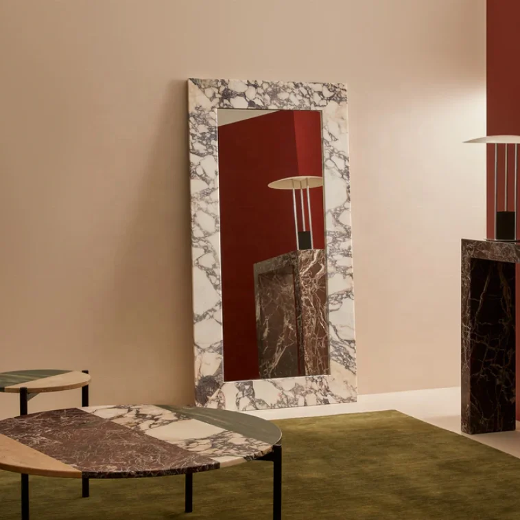 SHIHUI Custom Rectangle Shape Calacatta Viola Marble Framed Long Full Length Body Wall Dressing Standing Decor Glam Floor Mirror