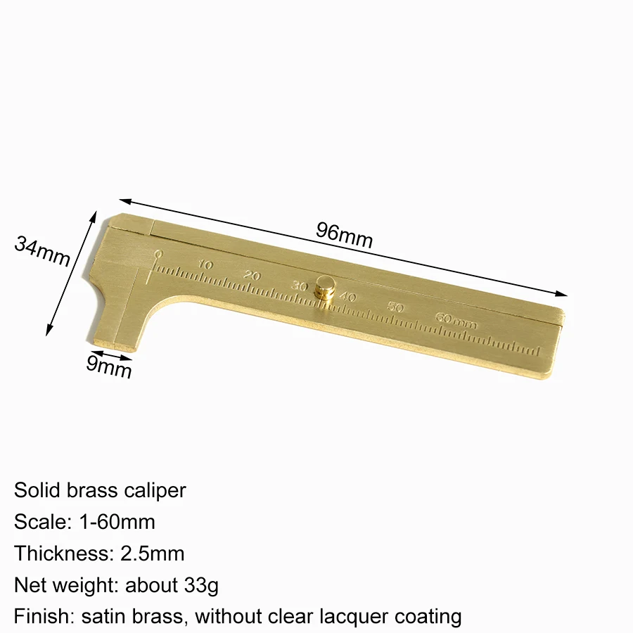 Solid Brass Pocket Caliper Measuring Mini Tool Handy Caliper for Jewelry Ring Bead Single Scale Sliding Gauge Metal Ruler 60mm