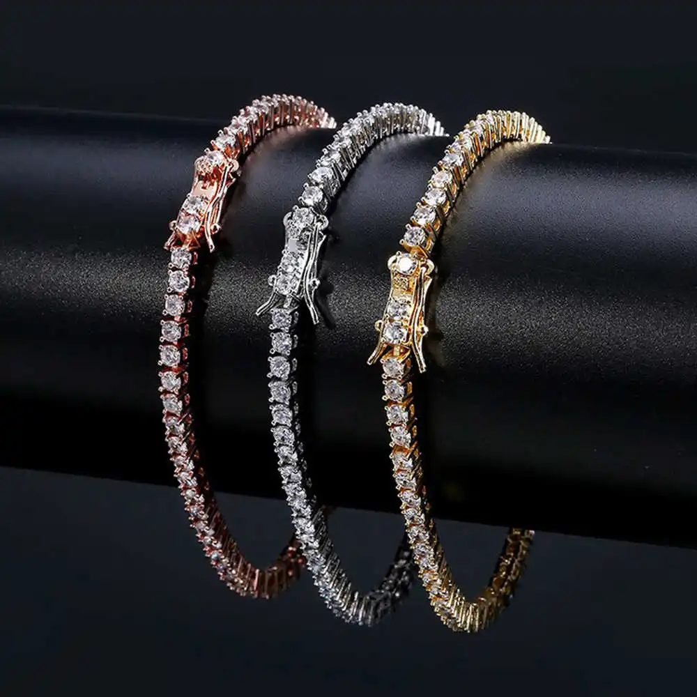 4 мм теннис цепи ссылка Bling полный Муассанит бриллиантовый Теннисный браслет-цепочка для женщин и