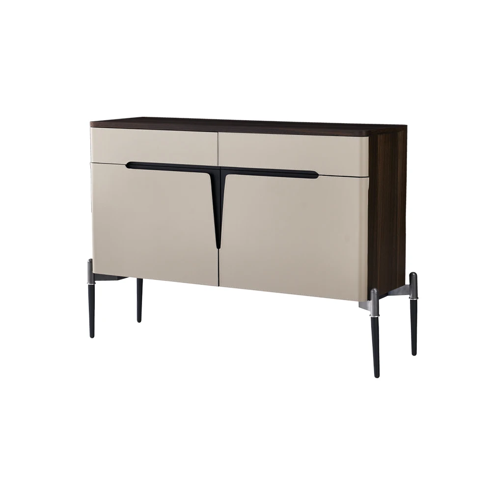Contemporary Saddle Leather E1 Grade HDF with Eucalyptus Veneer Titanium Steel Frame Dining Room Wooden Sideboard