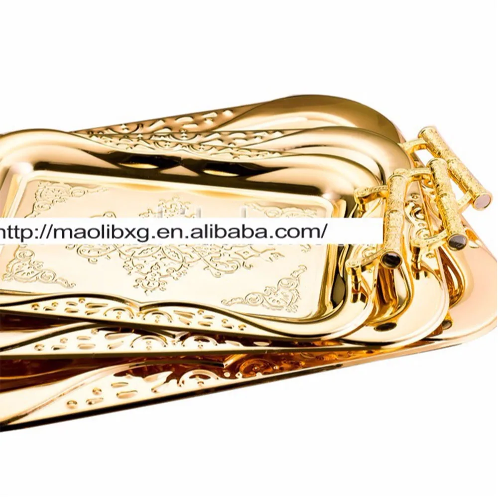 
Luxury Gold Stainless Steel Square Serving Tray Hotel Wedding Party Fruit Food Tray Rectangular Dinner Plates Storage Tray 