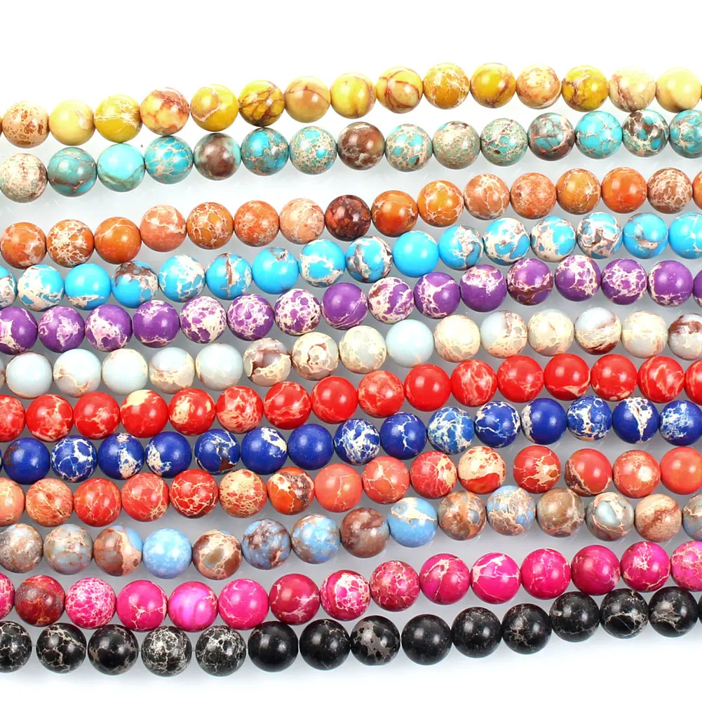 Colorful  Imperial Jasper Stone Beads Natural Stone Beads Round Loose Beads For Jewelry Making DIY Bracelets Handmade
