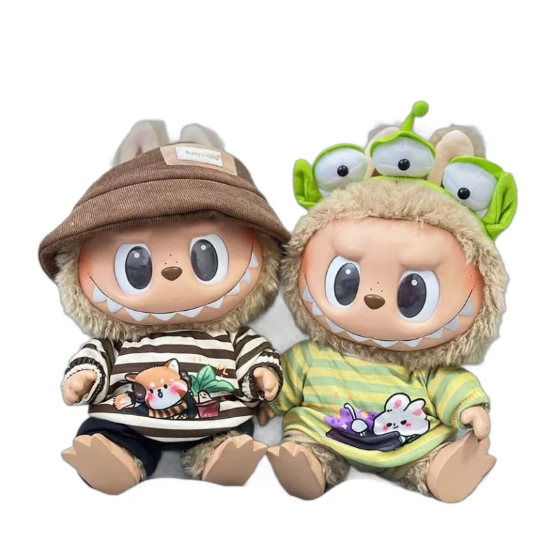 2250 38cm Vinyl Plush Replacement Labubu Doll Striped Animal Shirt Suit Cute Dress Outfit Clothes Only Labubu
