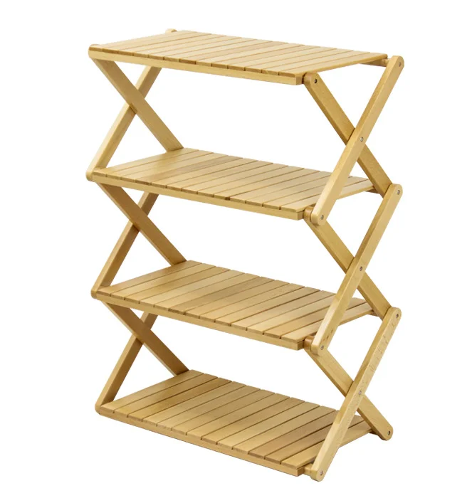 Outdoor camping furniture wooded standing flower shelf portable folding multi layer shelf kitchen racks garden flower pot shelf