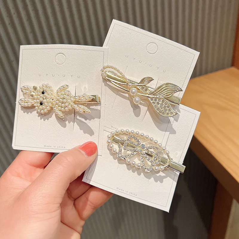 2024 New Arrival Hair Accessories Jewelry Hair Clips With Rhinestones Women Pearl Clips Hair Pins