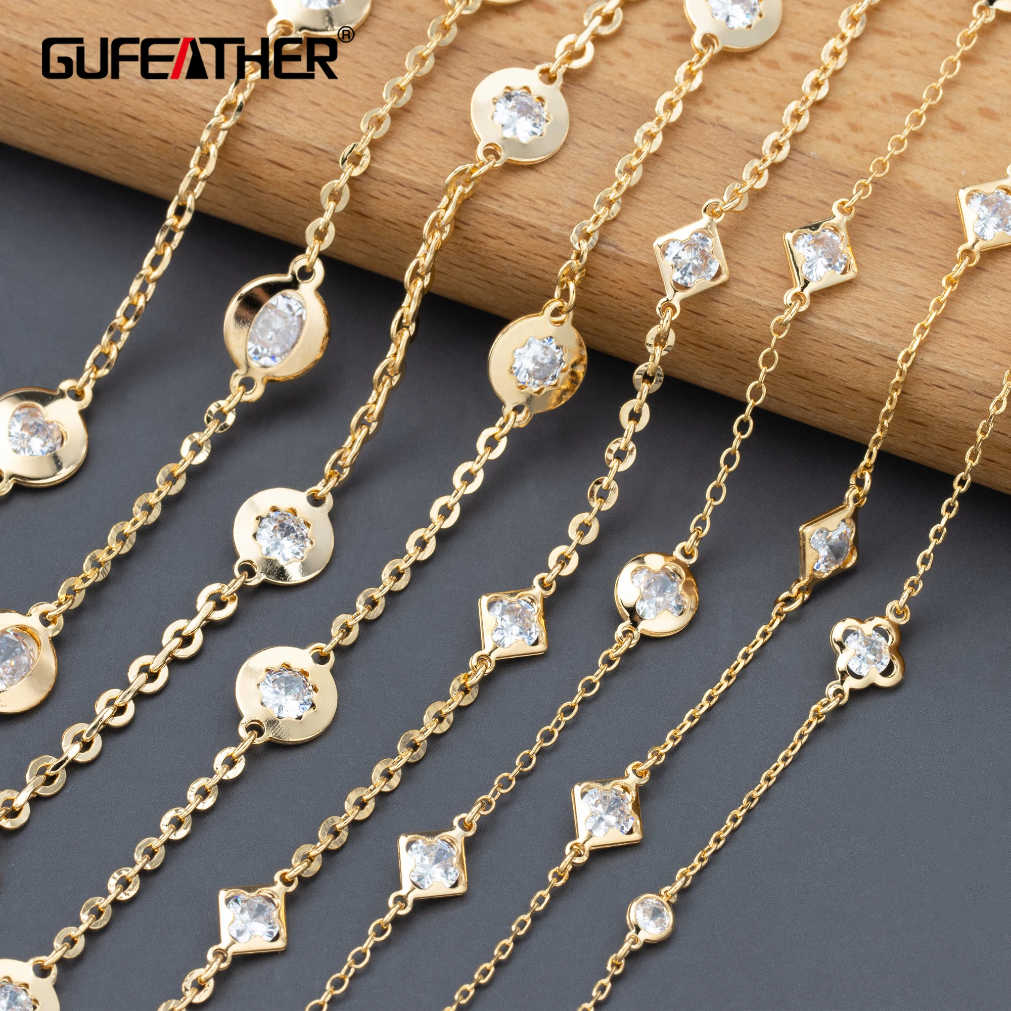 C278  diy chain,pass REACH,nickel free,18k gold plated,copper,zircons,charm,jewelry bracelet necklace making,1m/lot