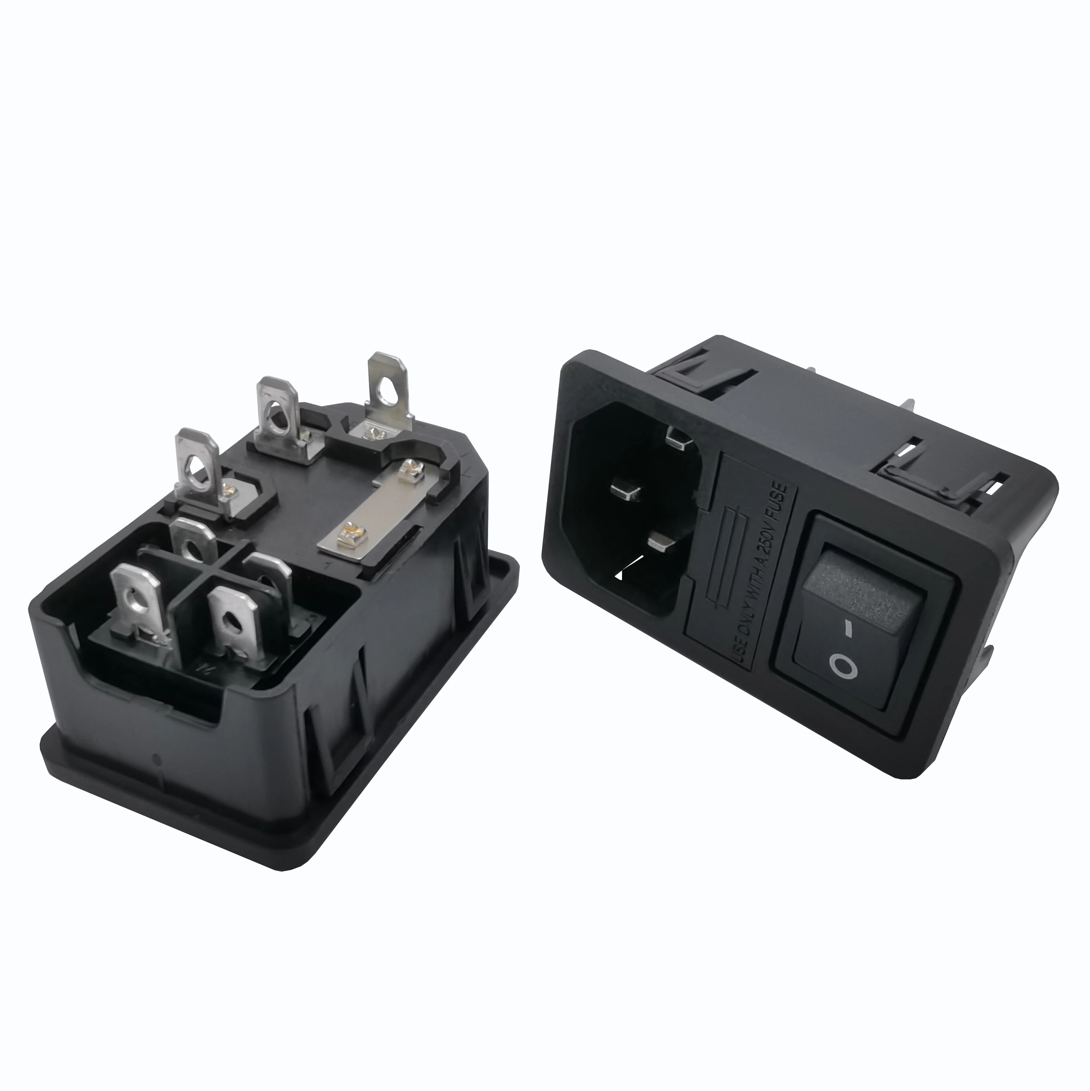 Комбинированная электрическая розетка переменного тока 10A250V IEC C14 3 в 1 с переключателем и двумя держателями предохранителей