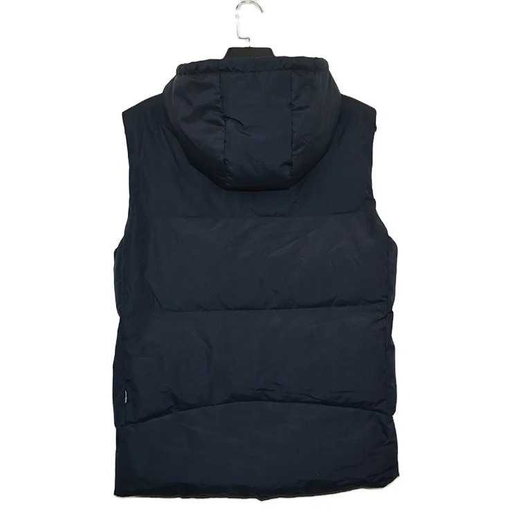 Customized size thick black warm padded winter sleeveless vest outdoor hooded puffer for