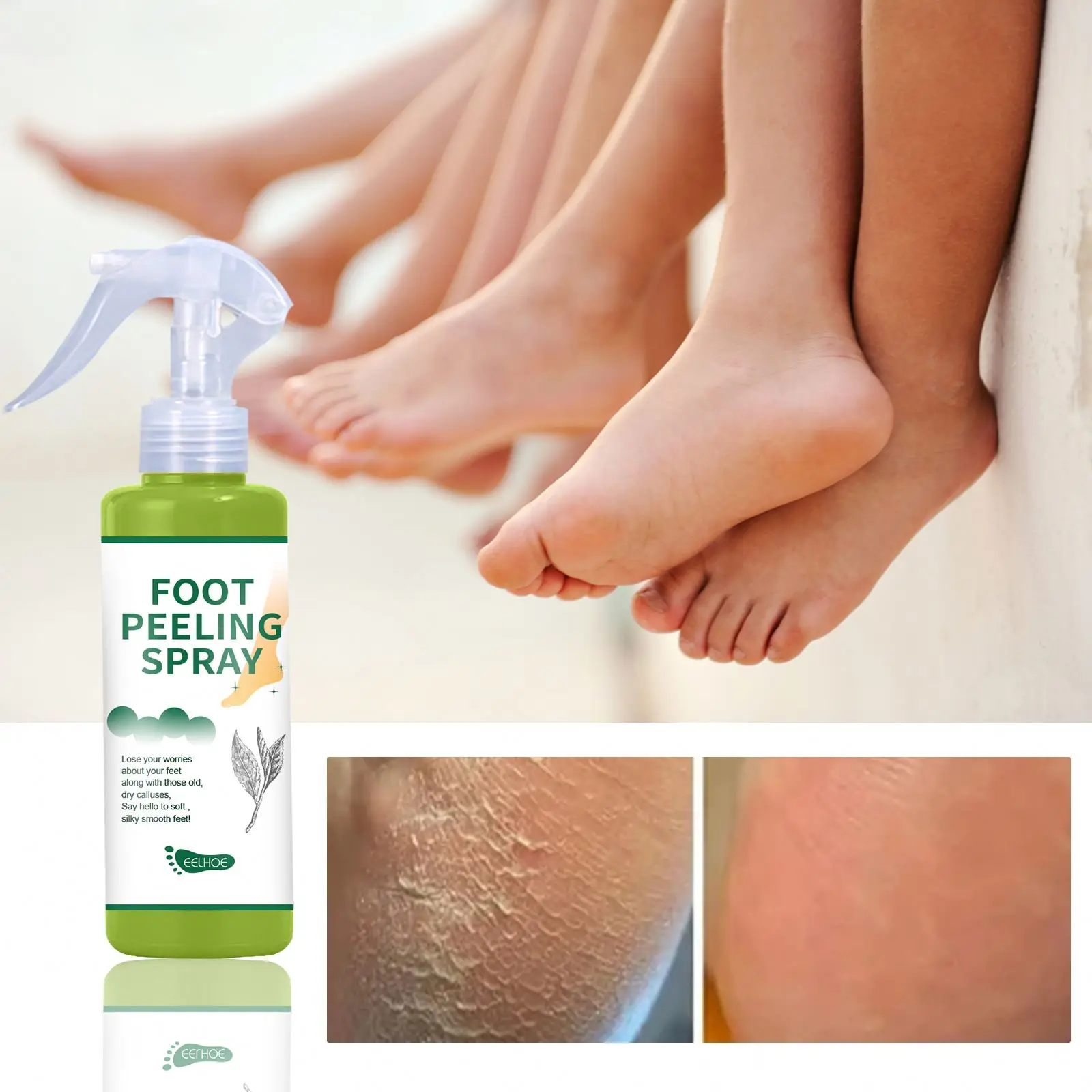 EELHOE Green Tea Foot Peeling Sprayer Removing Foot Dead Skin Whitening Smoothing Exfoliating Skin Body Peeling Lotion Spray