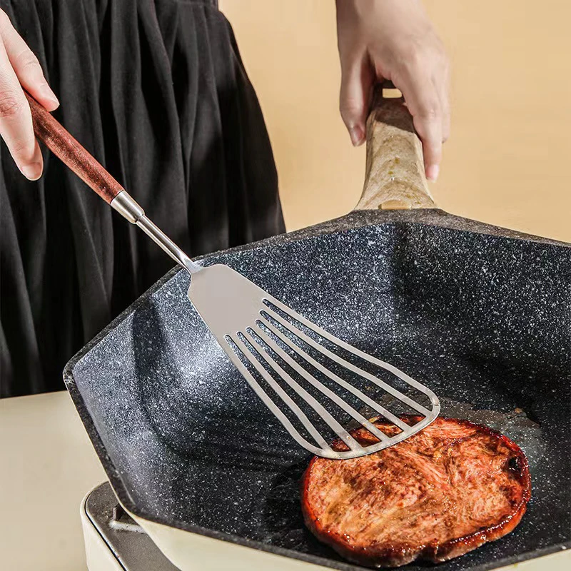 Popular Wood Handle Matt Cooking Gadgets Spatula Ladle Stainless Steel Kitchen Appliances And Utensils