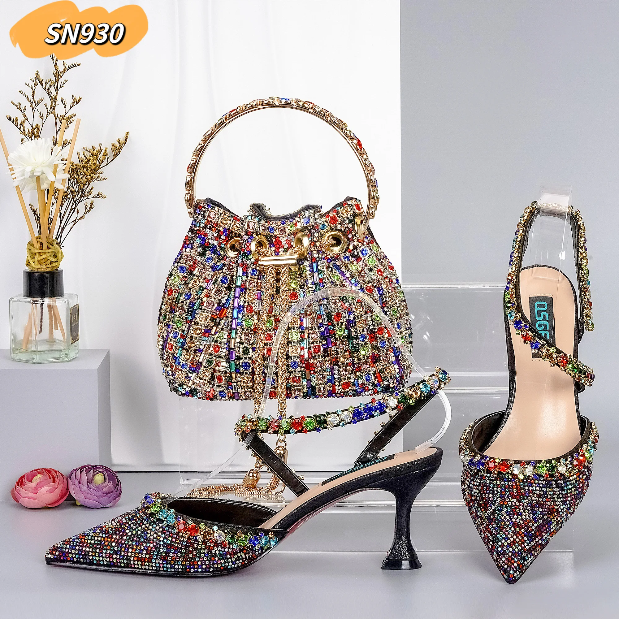 Royal blue Italian Decorated With Crystal Shoes And Bags Set Hot Selling African Woman Shoes And Bag To Match Set For Big Party