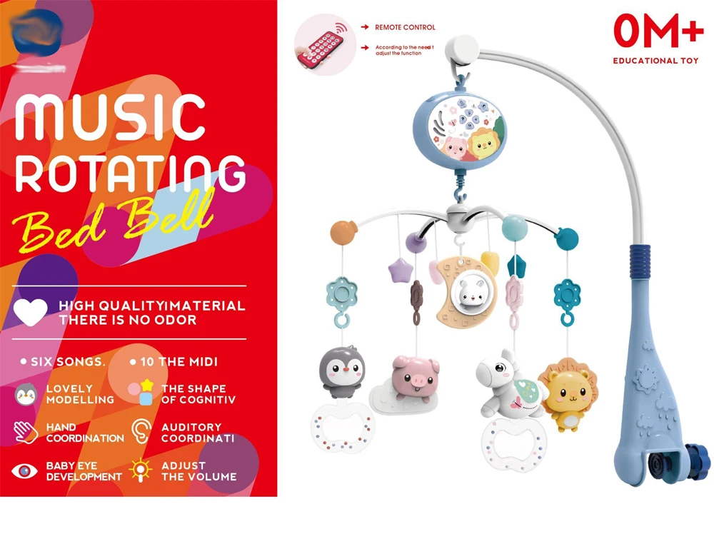 Baby  Music Rotation Bedside Hanging Bell Crib Rattle Bracket Baby Crib Toy Baby Remote control Projection Crib Mobile For Kids