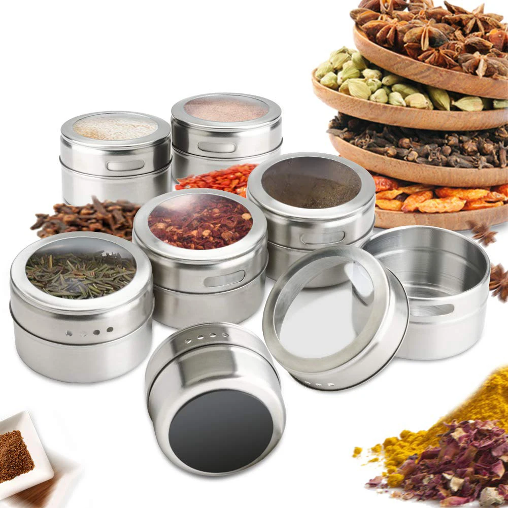 Kitchen 12 Magnetic Spice Tins With Wall Mounted Magnetic Spice Jar With Labelling Stickers Stainless Steel Spice Jar Containers