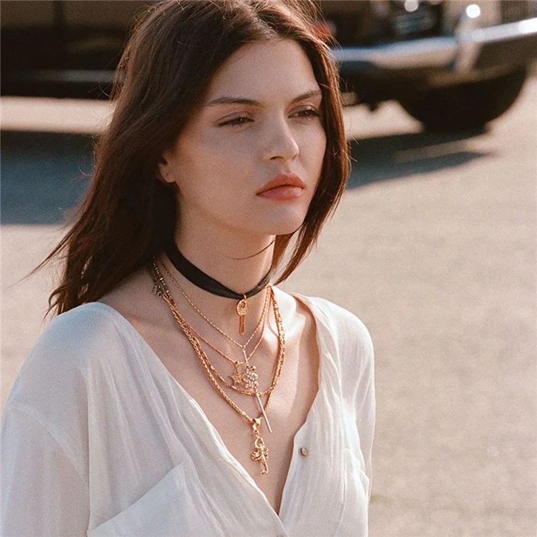 Wholesale 925 silver rainbow multi-colored baguette choker Chain gold necklace