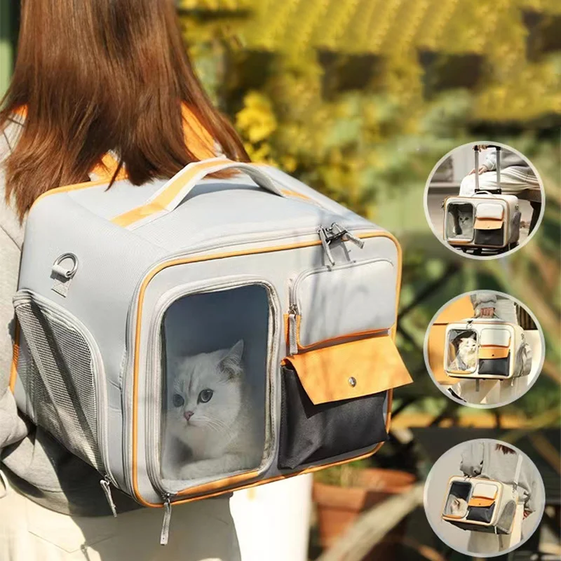 Portable Excursion Street Pet Trolley Case Luggage Dog Bag Large Capacity Outing Travel Mesh Cat Pet Backpacks With Wheels