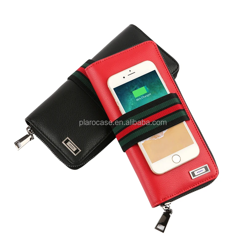 Wireless Charging Leather Man Woman RFID Credit Card Holder Wallet with Power Bank