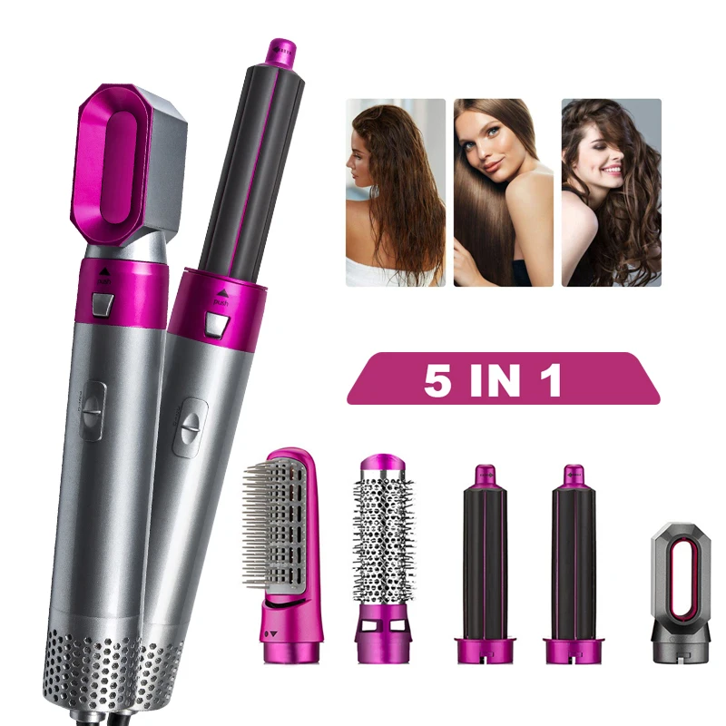 
Hot Air 5 in 1 Negative Ion One Step Electric Hair Curler Straightener Styling Hair Dryer Brush with Ichangeable Brush Heat 