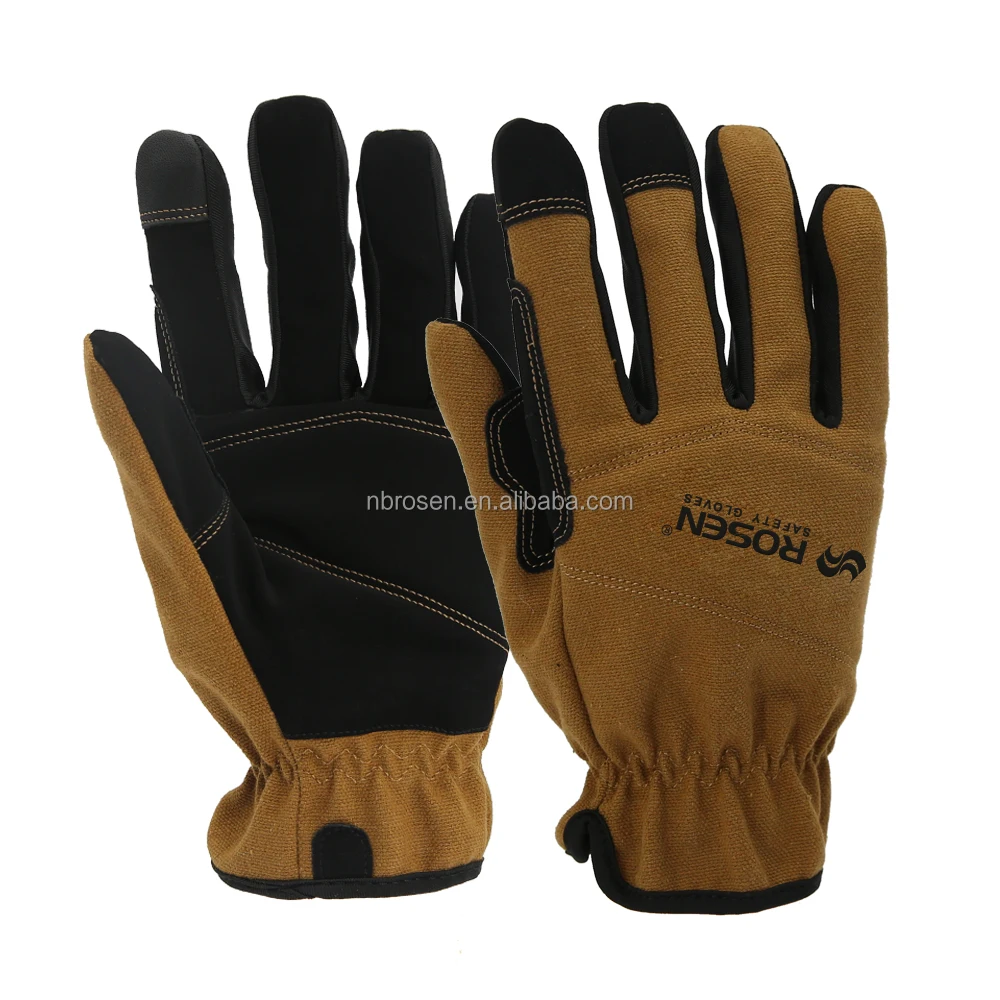 Cheap Anti-Vibration Cut Impact resistant Synthetic Leather Palm Canvas Mechanic Screen Touch Work Gloves for Construction