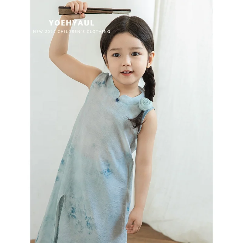 YOEHYAUL LX0134 Qipao Summer Baby Floral Dress for Little Girls Child Cute Children Clothes High Quality Pattern Dress Kids
