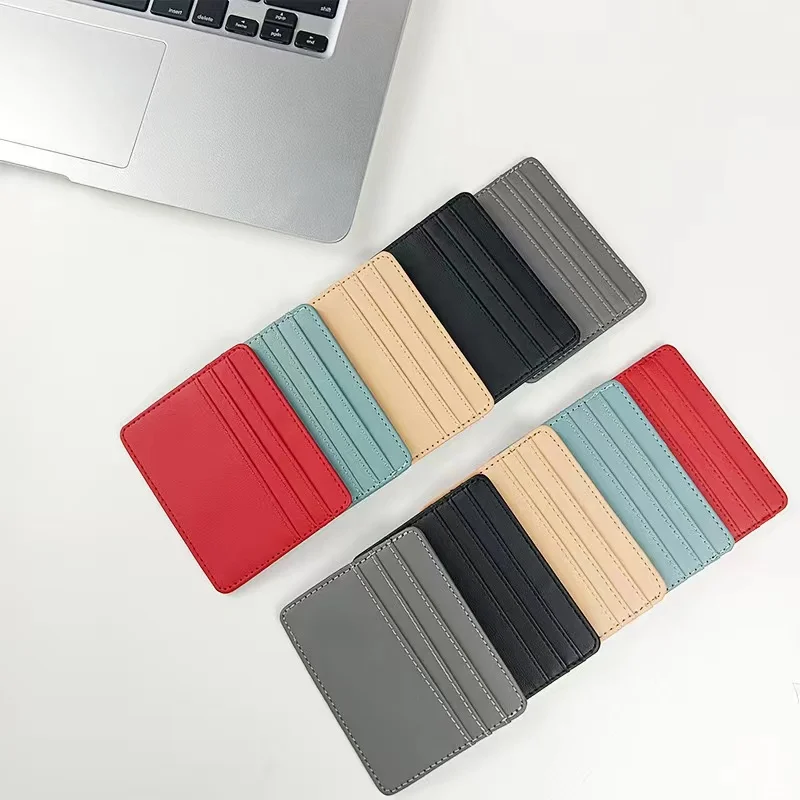 Hot selling low MOQ custom logo mini Leather Card Holder Credit Card Wallet