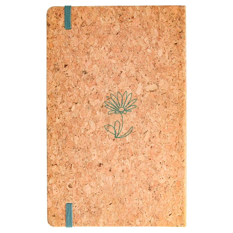 environmental A5 hot stamping silk printing natural cork cover notebook with elastic band A5 journal cork dotted