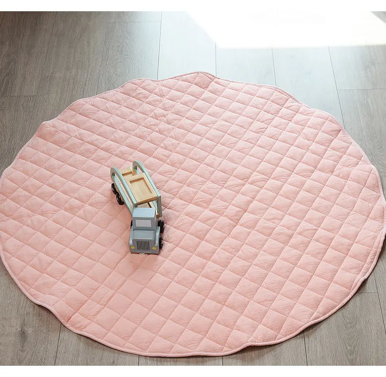 Comfort Portable Room Decor Diamond Quilted Infant Thicken Plain Rug Pad,Machine Washable Organic Cotton Round Rug Baby Play Mat