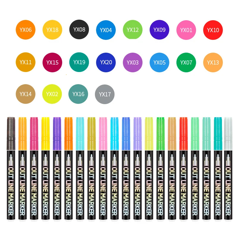 Self-outline Metallic Markers, 8/12/20  Colors Double Line Outline Squiggles Markers, washable Sketch marker pens
