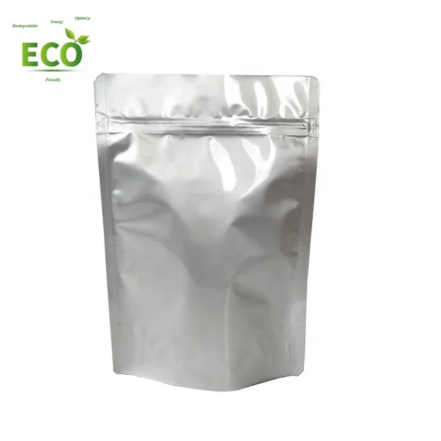 Wholesale Custom Silver Aluminum Foil Container Resealable Zipper Mylar Bags Food Grade Smell Proof Stand Up Packaging Pouch