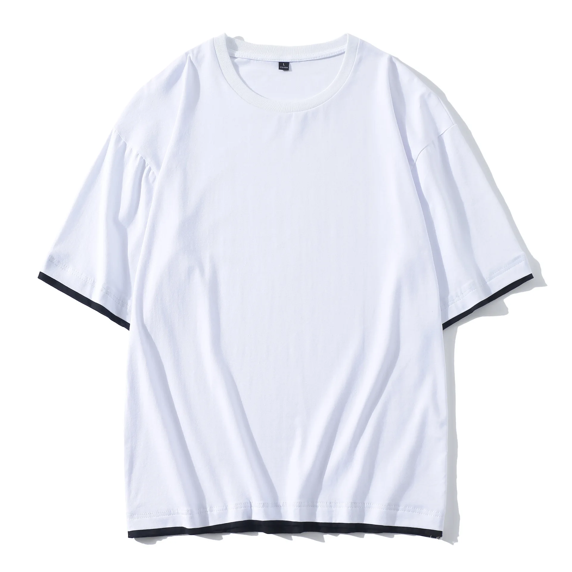 High Quality Cotton Blank T shirt  Oversize Men Printing Custom T shirt False Two Piece T-Shirt
