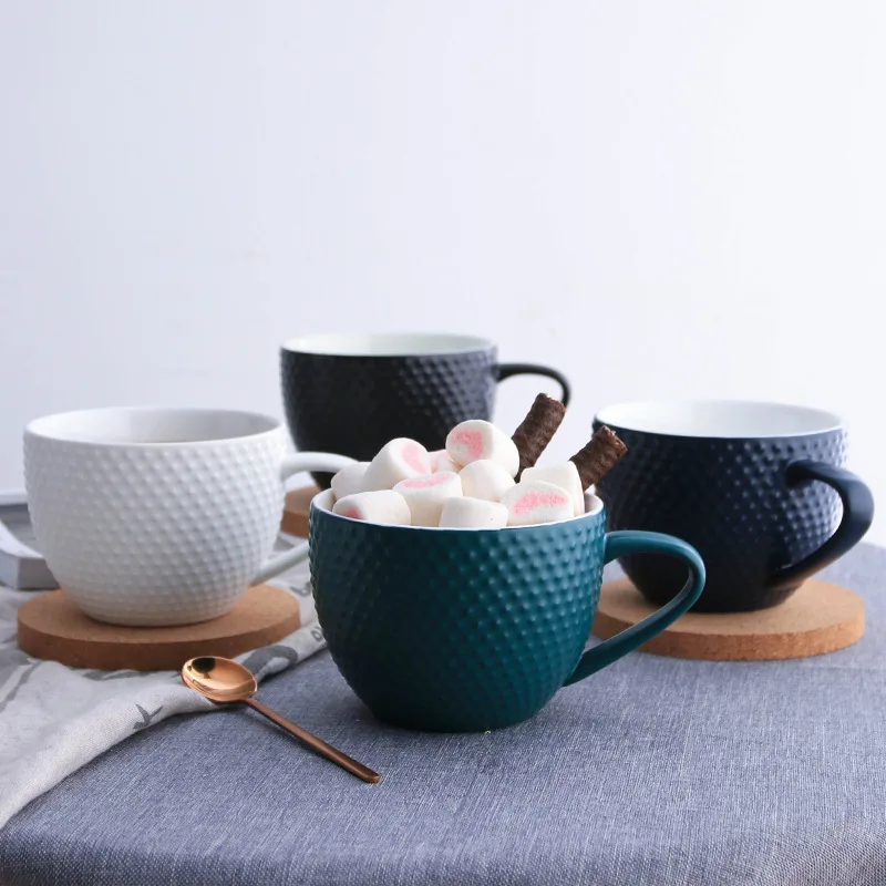 15OZ Porcelain Cup And Aaucer Porcelain Espresso Cup Cappuccino Cups Set With Wood Coaster For Cafe Lattes